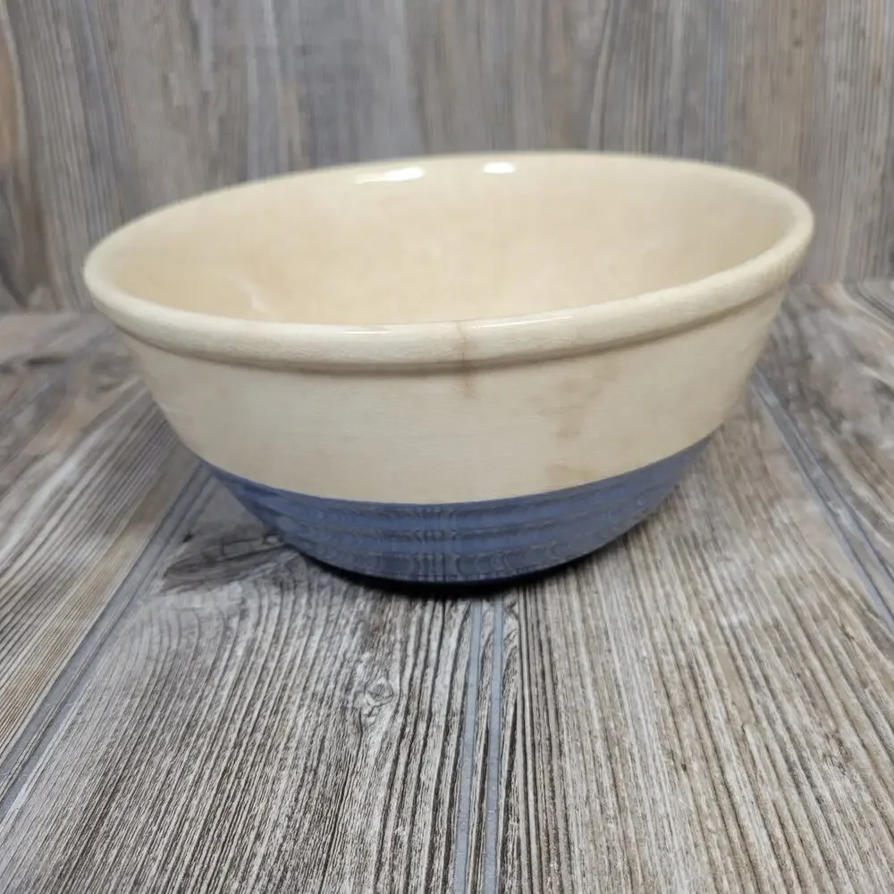 Vintage Universal Potteries Blue Cream Stoneware Ribbed Mixing Bowl Cambridge OH